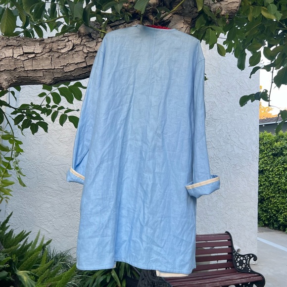 SUNO Blue Linen Cropped Duster Jacket | Open Front | One Size | Patch Pockets - Picture 6 of 11
